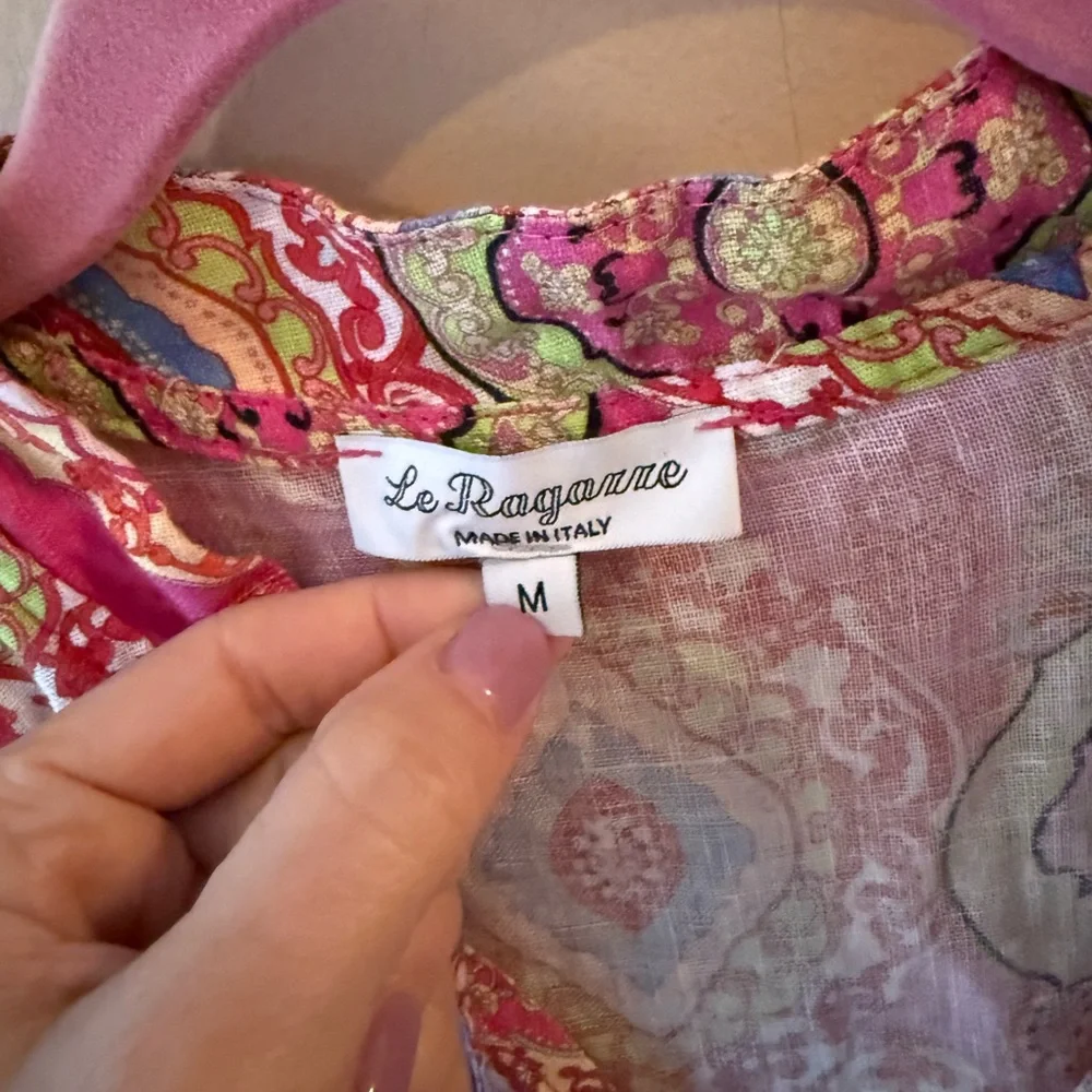 Le Ragazze Paisley 100% Linen Mini Dress Made In Italy Size M - Picture 6 of 8